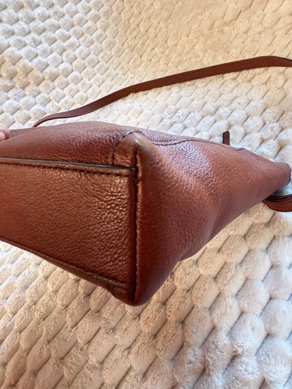 Fossil Brown Pebbled Leather Shoulder Bag Crossbody Zip Pocket